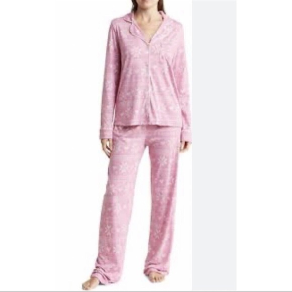 Pj Salvage heart snowflake mauve link long sleeve pajama set bottom down top L - Picture 2 of 6